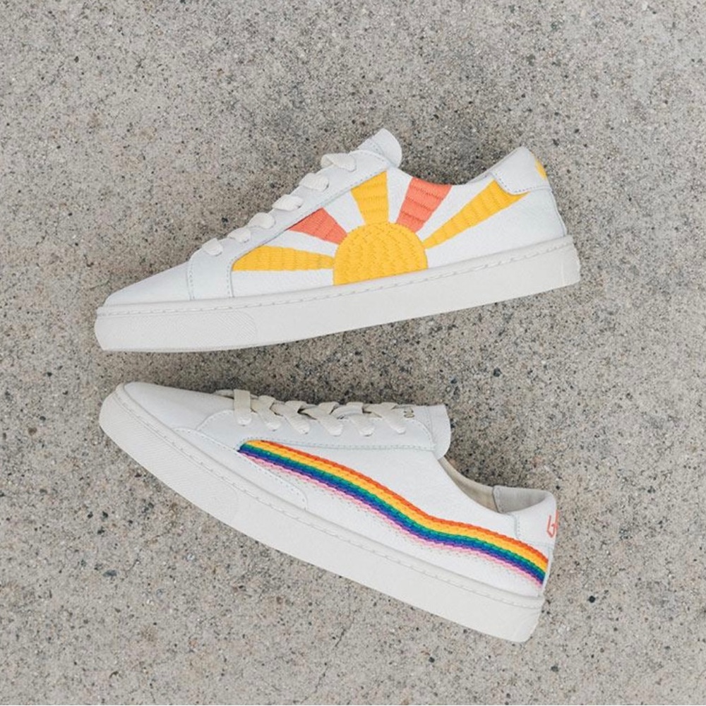 Soludos Rainbow Wave Embroidered Sneaker White, Yellow Size 9.5